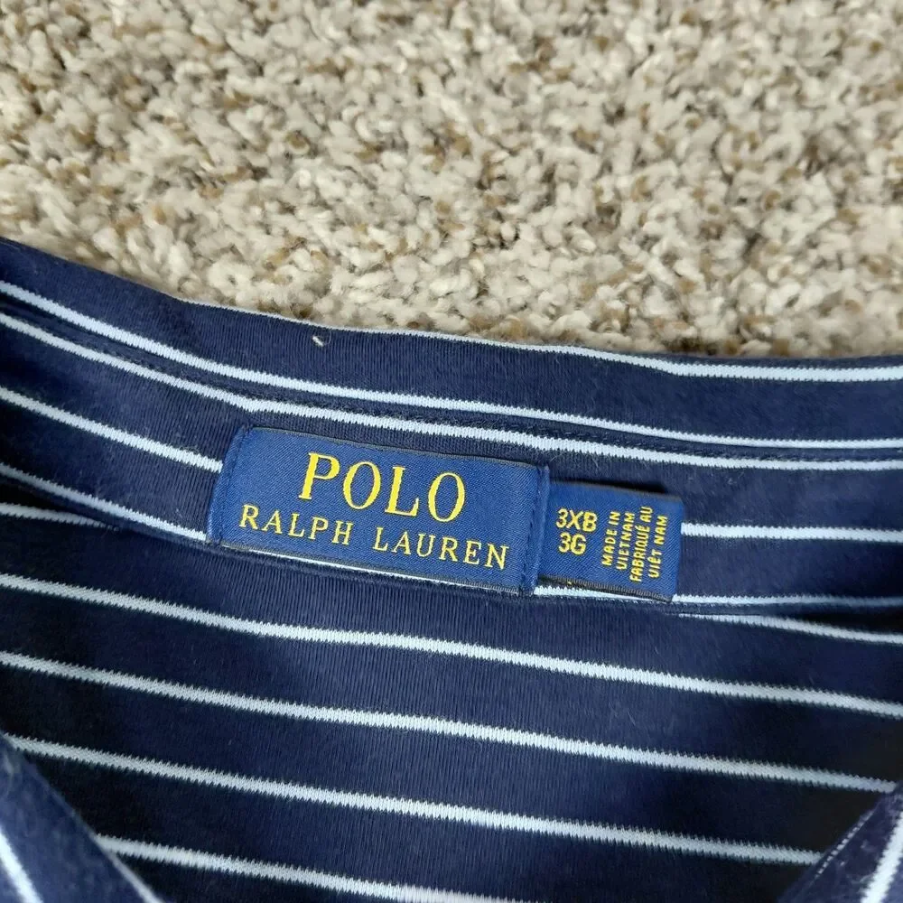 Polo Ralph Lauren Polo Shirt Mens 3XB Big Navy Blue Stripe Pony Cotton Jersey